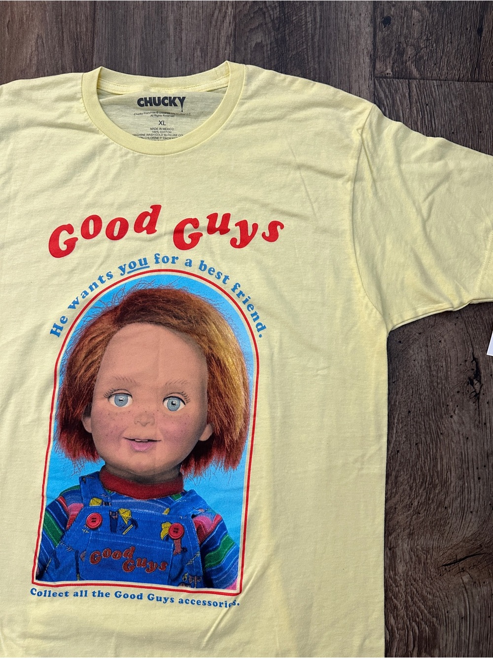 Chucky Good Guys Graphic 100% Cotton T-Shirt Men’s Size XL Light Yellow